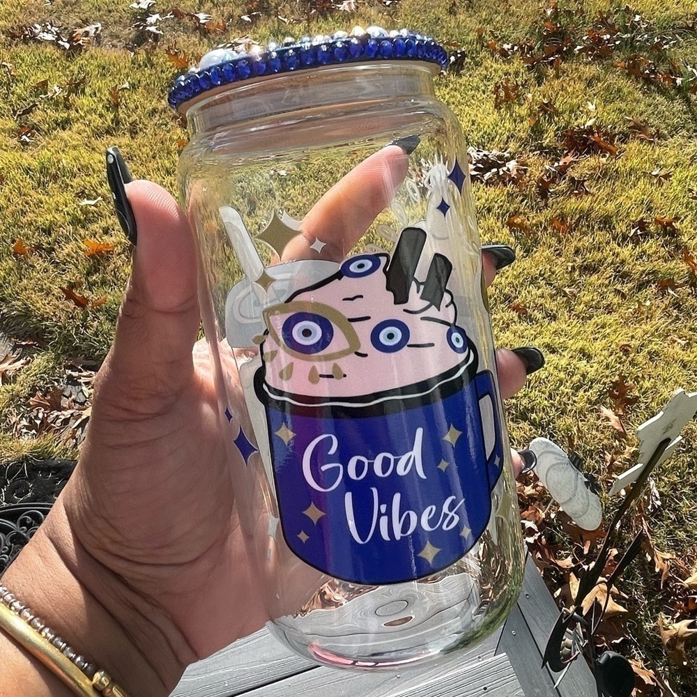 16oz Custom Bedazzled Glass Cup